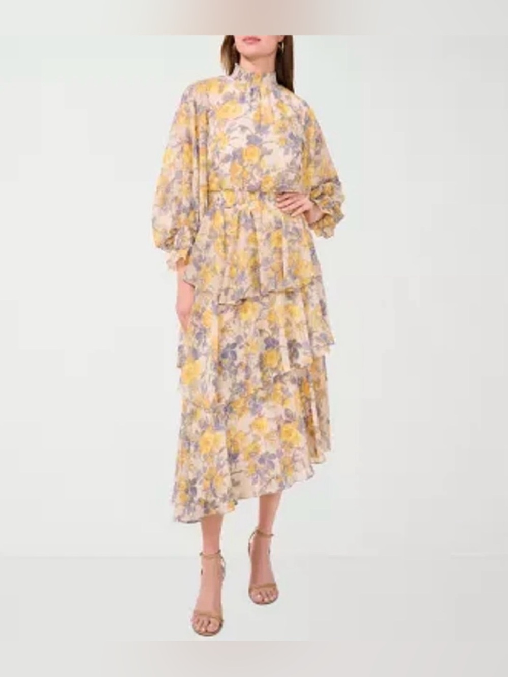 Sam And Jess Womens Long Sleeve Floral High-Low ruffle Maxi Dress size S